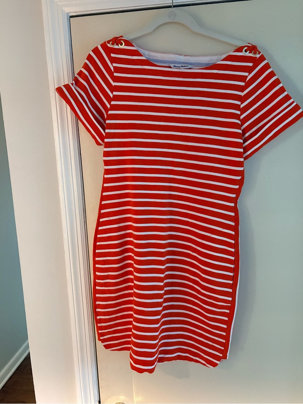 Tommy Bahama reddish orange and White Striped Dress with pockets